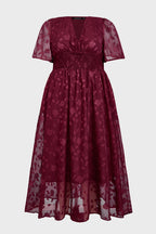 Curveins Plus Size V-Neck High-Waist Pleated Maxi Dress