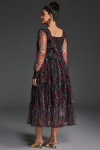 Curveins Plus Size V-Neck Floral Asymmetrical Hem Midi Dress