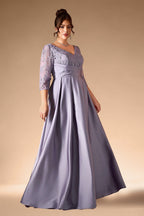 Curveins Plus Size Elegant V-Neck Embroidery Half-Sleeve Slimming Maxi Dress