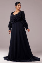 Curveins Plus Size V-Neck Long Sleeve Elegant Panel Maxi Dress