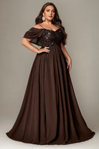 Curveins Plus Size Off-Shoulder Short Sleeve A-Line Maxi Dress