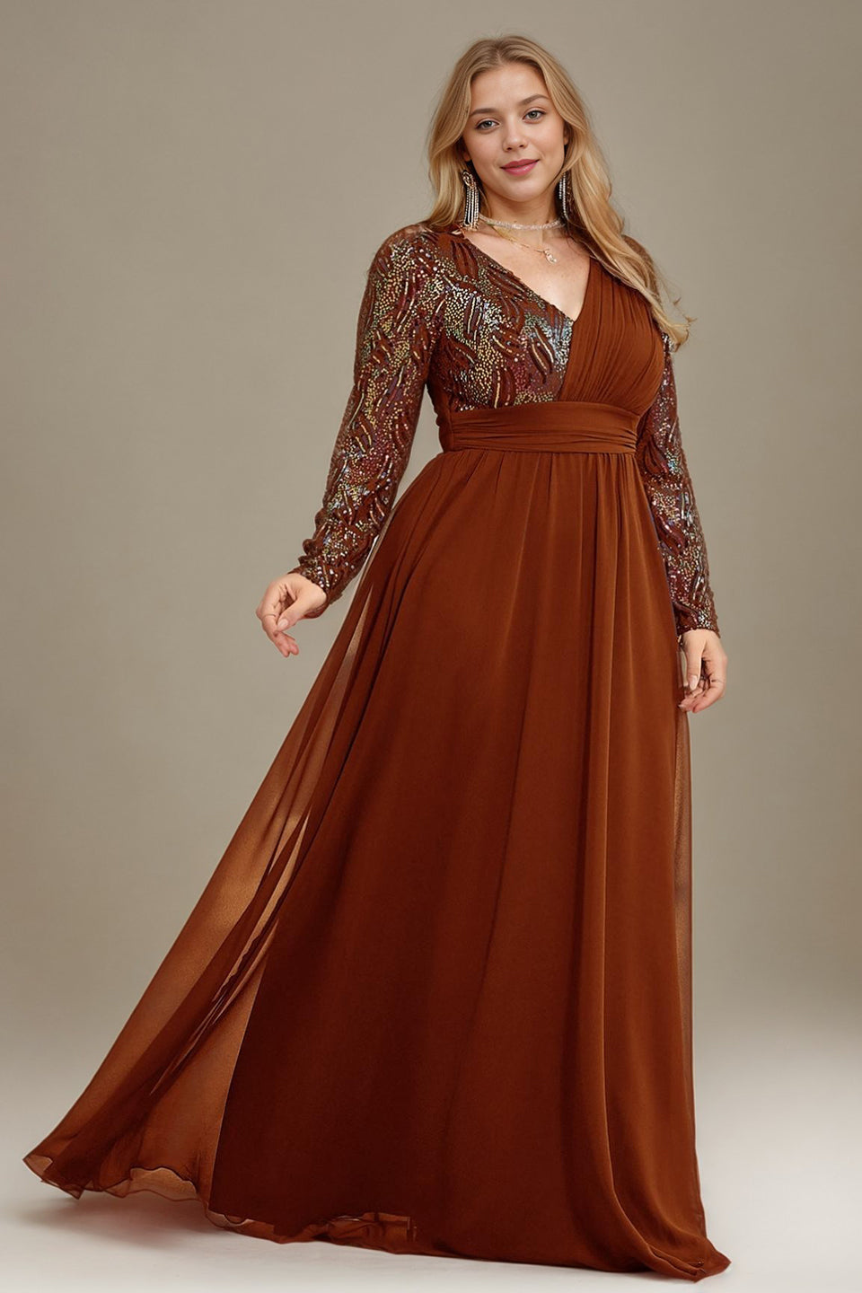 Curveins Plus Size V-Neck Sequin Bodycon Maxi Dress