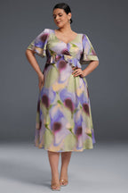 Curveins Plus Size V-Neck Double-Layered Ruffle Sleeve Maxi Dress