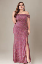 Curveins Plus Size Off Shoulder Sequin Formal Dress
