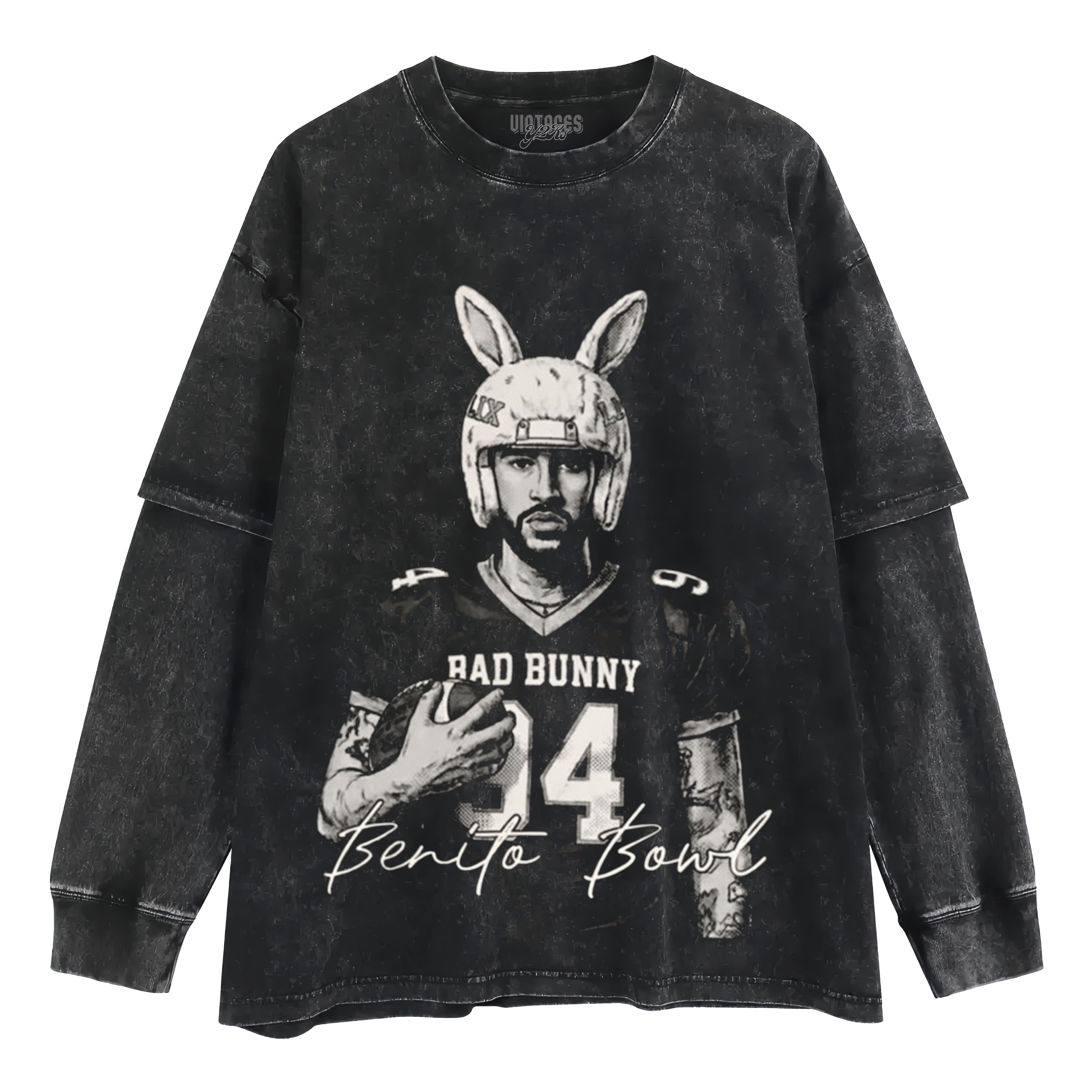 BAD BUNNY FOOTBALL, COMFORT COLORS BENITO BOWL LAYERED LONG SLEEVE