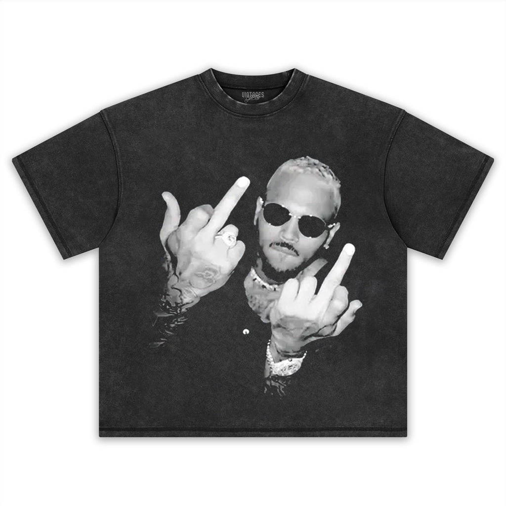 CHRIS BROWN VINTAGE MIDDLE FINGER  TEE & LS & HOODIE