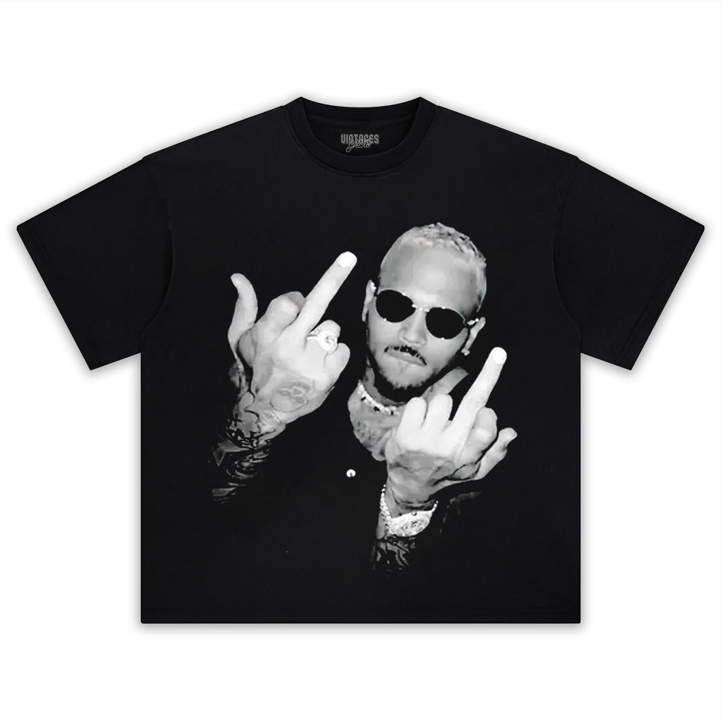 CHRIS BROWN VINTAGE MIDDLE FINGER  TEE & LS & HOODIE