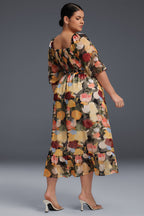 Curveins  Plus Size Draped Collar Foral Maxi Dress