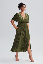 Curveins Plus Size Mauve Velvet Floral Maxi Dress