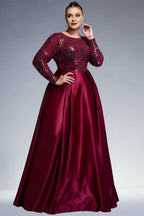 Curveins Plus Size Long Sleeve Round Neck Sparkling Sequin Patch Maxi Dress