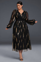 Curveins Plus Size V-Neck Sequin Long Sleeve Maxi Dress