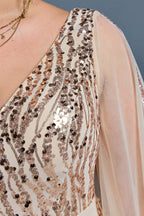 Curveins Plus Size V-Neck Sequin Maxi Dress with Cape Sleeves