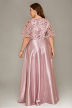 Curveins Plus Size V Neck Sequin Floral Patchwork Elegant Flowy Maxi Dress
