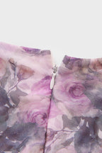 Curveins Plus Size V Neck Puff Sleeve Waist Defining Floral Print Elegant Maxi Dress