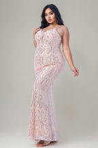 Curveins Plus Size V-Neck Spaghetti Strap Sleeveless Sequin Bodycon Maxi Dress