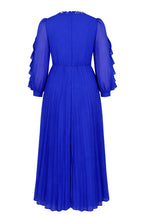 Curveins Plus Size Elegant Round Neck Long Sleeve Ruched Waist Slim Fit Evening Maxi Dress