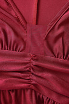 Curveins Plus Size Solid Color Long Sleeve V Neck Ruched Waist Elegant Maxi Dress