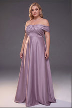 Curveins Plus Size Off Shoulder Ruched Waist Elegant Flowy Feminine Maxi Dress