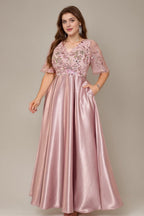 Curveins Plus Size V Neck Sequin Floral Patchwork Elegant Flowy Maxi Dress