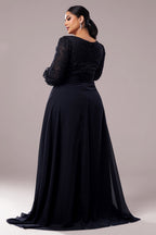 Curveins Plus Size V-Neck Long Sleeve Elegant Panel Maxi Dress