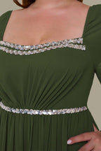 Curveins Plus Size Square Neck Long Sleeve Maxi Dress with Ruched Waist