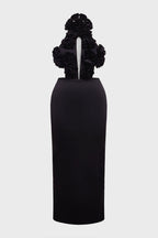 Curveins Plus Size Sexy Halter Neck Large Flower Fitted Back Slit Maxi Dress