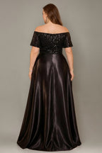 Curveins Plus Size Off Shoulder Bow Tie Front Waist Defining Long Dress Chic Maxi Dress