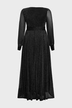 Curveins Plus Size V-Neck Lantern Sleeve Slit Hem Maxi Dress