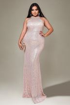 Curveins Plus Size Halter Neck Sleeveless Sequin Bodycon Maxi Dress