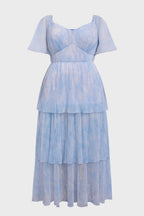 Curveins Plus Size V-Neck Ruffle Hem Tiered Maxi Dress