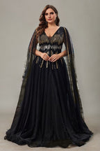 Curveins Plus Size V-Neck Waist-Defining Sequin Maxi Dress