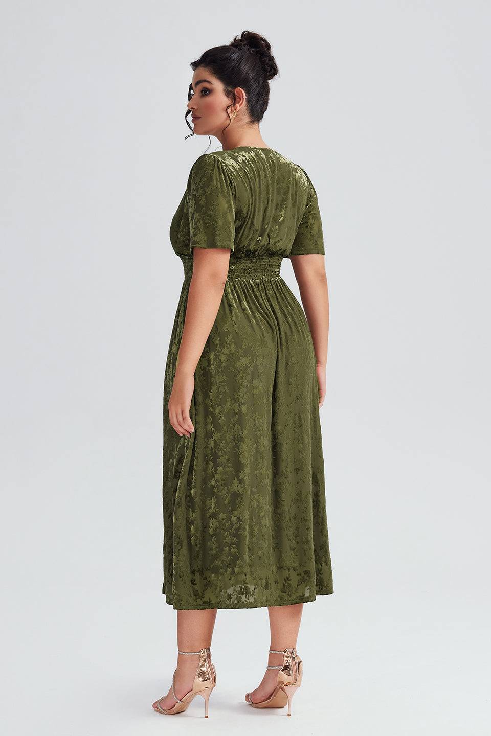 Curveins Plus Size Green Floral Velvet Maxi Dress