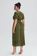 Curveins Plus Size Green Floral Velvet Maxi Dress