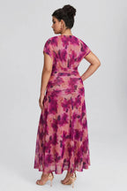Curveins Plus Size V Neck Batwing Sleeve Cinched Waist Maxi Dress