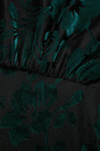 Curveins Plus Size V-Neck Flowy Bell Sleeves Pleated Velvet Midi Dress