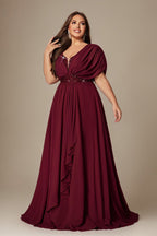 Curveins Plus Size V-Neck Short Sleeve Asymmetrical A-Line Maxi Dress