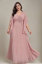 Curveins Plus Size V Neck Batwing Sleeve Chiffon Maxi Dress Elegant Flowing Fit