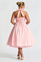 Curveins Plus Size Halter Neck Spaghetti Strap Sleeveless Puff Skirt Midi Dress