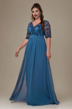Curveins Plus Size V-Neck Sequin Floral Patchwork Maxi Dress