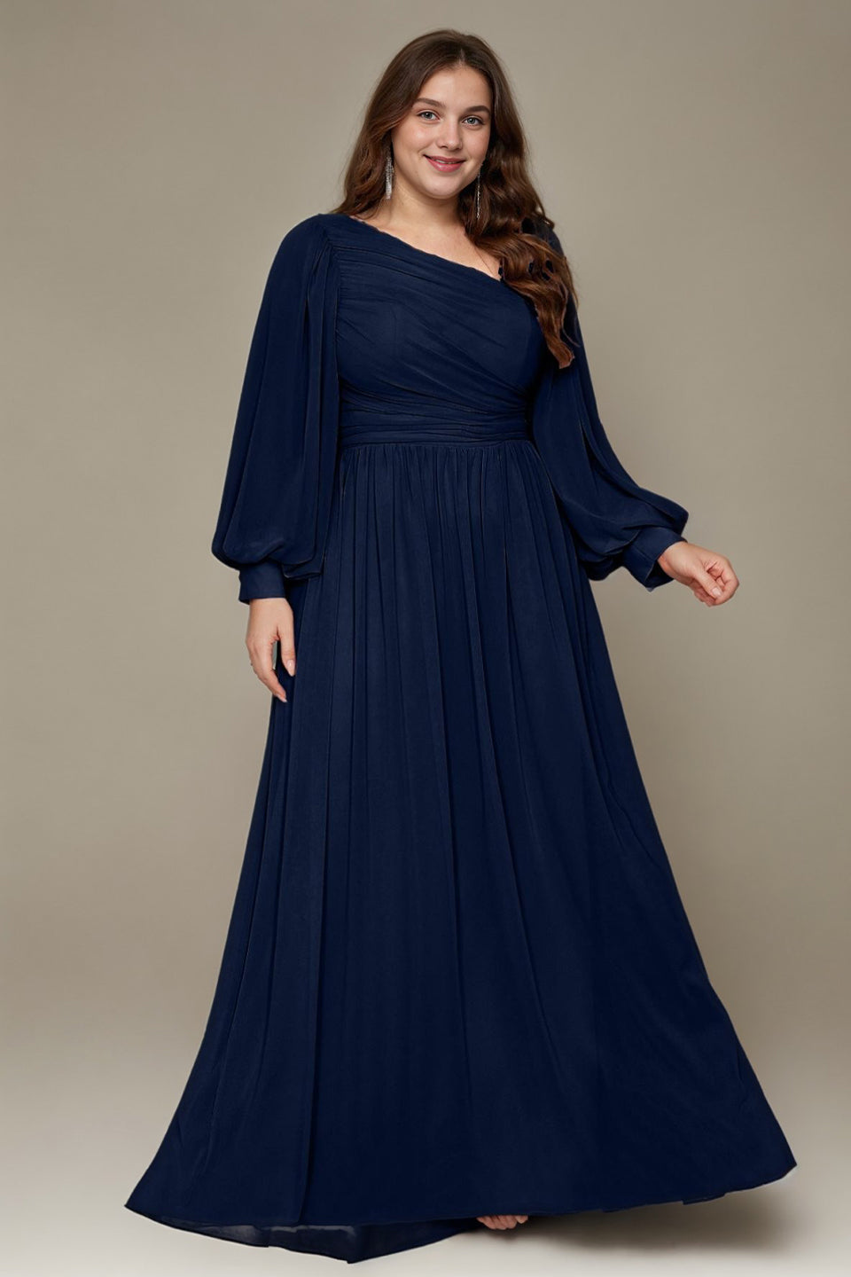 Curveins Plus Size One Shoulder Chiffon 3D Flower Detail Elegant Flowy Maxi Dress