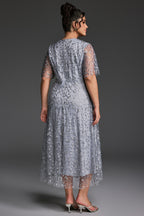 Curveins Plus Size V-Neck Ruffle Sleeve Embroidered Maxi Dress