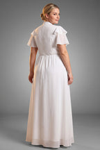 Curveins Plus Size Stand Collar Flare Sleeve Flowing A-Line Chiffon Maxi Dress