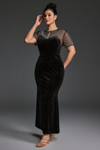 Curveins Plus Size Round Neck Sequin Mermaid Maxi Dress