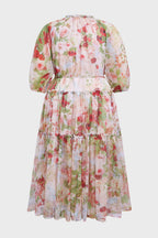 Curveins Plus Size Round Neck Floral Wrap Waist Tiered Maxi Dress