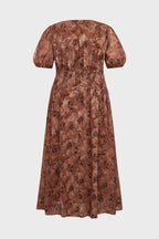 Curveins Plus Size V Neck Short Sleeve Floral Ruched Waist Flowy Elegant Maxi Dress