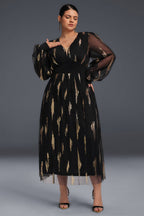 Curveins Plus Size V-Neck Sequin Long Sleeve Maxi Dress