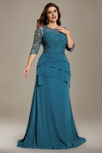 Curveins Plus Size Round Neck Embroidered Bodice Waist-Defined Maxi Dress