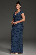 Curveins Plus Size V-neck and Waist Cinch Sequin Maxi Dress