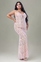 Curveins Plus Size V-Neck Spaghetti Strap Sleeveless Sequin Bodycon Maxi Dress