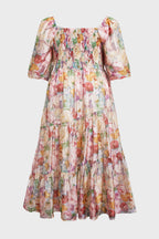 Curveins Plus Size V-Neck Flower Print Pleated Maxi Dress